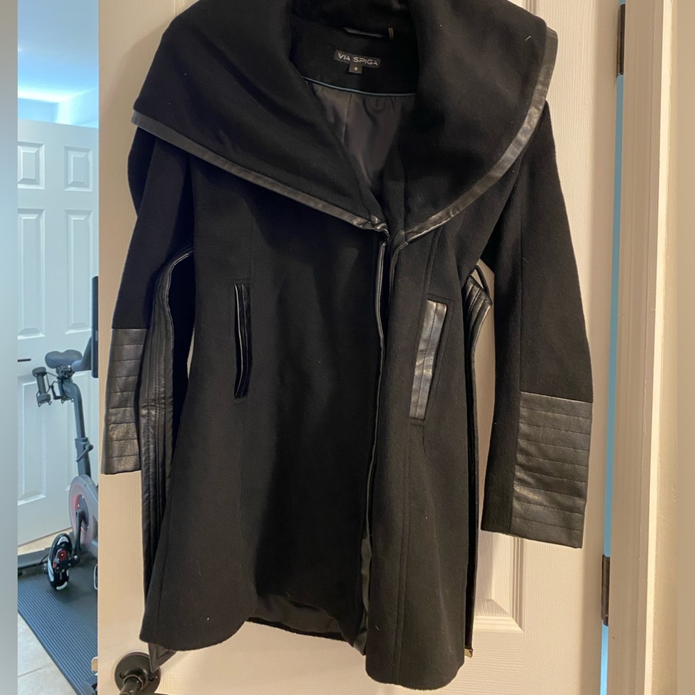 Via Spiga Leather Detail Coat Size 4